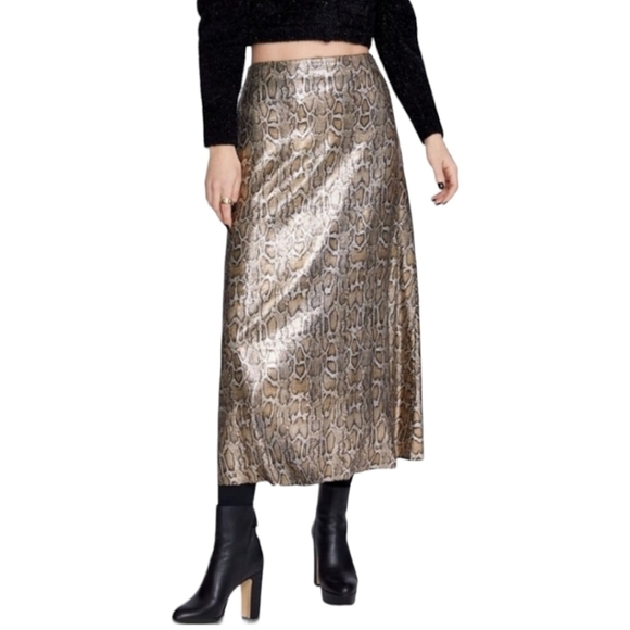 Zara Snakeskin Python Sequined Full Length Skirt Size Small Street Party Classic - Picture 2 of 9